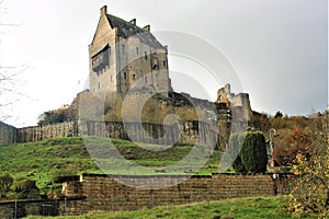 Ruins of Larochette Castle in Luxembourg in Autumn season