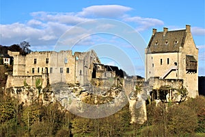 Ruins of Larochette Castle in Luxembourg in Autumn season