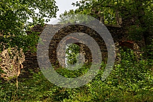 Ruins of Liebau castle above Weisse Elster river between Plauen and Elsterberg towns in Germany