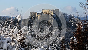 Ruins of Lietava castle in winter time, Slovakia
