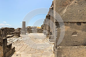 Ruins  of the main hall of the Dir Aziz Synagogue, built in the Byzantine period, at the beginning of the sixth century AD. It is