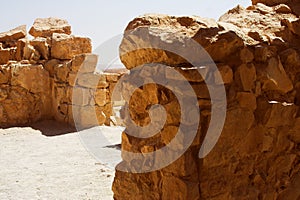 Ruins at Masada with Dead Sea in background