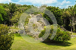 Ruins at the Mayan city of Kohunlich - large archaeological site of the pre-Columbian Maya civilization