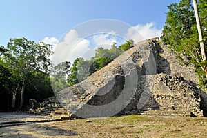 Ruins of Mayan pyramid in jungle, Coba, Yucatan