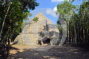 Ruins of Mayan pyramid in jungle, Coba, Yucatan