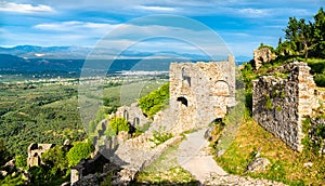 Ruins of the medieval Byzantine fortified town of Mystras in Greece