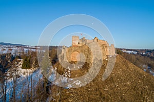 Ruins of medieval castle in Czorsztyn, Poland