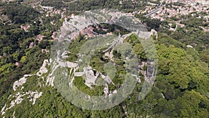 Ruins of the medieval Castle of the Moors, Sintra. Panoramic aerial view