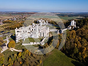 The ruins of medieval castle on the rock in Ogrodzieniec, Poland