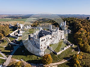 The ruins of medieval castle on the rock in Ogrodzieniec, Poland