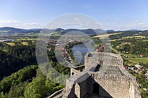 Ruins of medieval Castle Strecno above River Vah, Slovakia