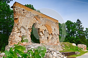 Ruins of medieval castle in Viljandi, Estonia in summer sunny day.