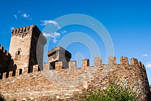 The ruins of a medieval fortress on Black Sea shore, Sudak, Crimea, Ukraine