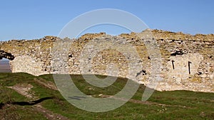 The ruins of medieval fortress Yeni-Sale (enclosure walls) in Dobrogea, Romania