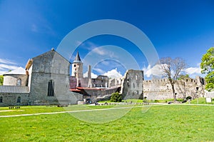 Ruins of medieval Haapsalu Episcopal Castle under blue sky