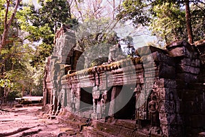 Ruins of a medieval house in the rainforest. Ancient ruins in the jungle of Cambodia