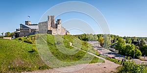 Ruins of a medieval knight\'s castle in sunny spring day