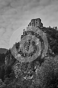 The ruins of medieval Strecno castle near Zilina in Slovakia in