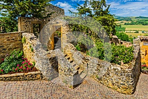 Ruins in the medieval village of Ternand in France