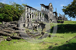 Ruins of the mile long barracks on Corregidor Island, Manila Bay, Philippines