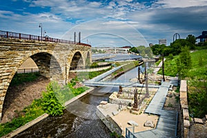 Ruins at Mill Ruins Park and the Stone Arch Bridge, in downtown