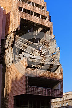 Ruins of Ministry of Defense Building from NATO Bombing - Belgrade Serbia