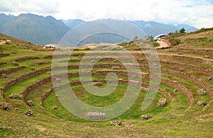 Ruins of Moraythe smaller one, the Incan agricultural terraces in Sacred Valley of the Incas, Archaeological site in Cusco, Peru