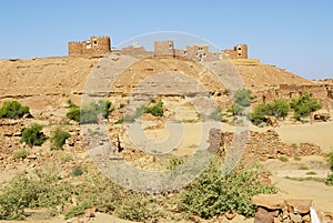 Ruins of the mysterious Kuldhara abandoned settlement in the desert near Jaisalmer, India.