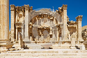 Ruins of the Nymphaeum in the Roman city of Gerasa modern Jerash in Jordan.