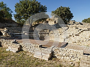 Ruins of Odeon and Bouleuterion in ancient Troy city, Canakkale, Turkey