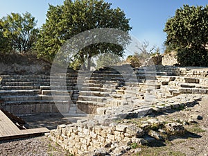 Ruins of Odeon and Bouleuterion in ancient Troy city, Canakkale, Turkey