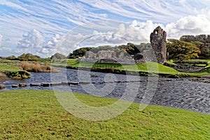 Ruins of Ogmore Castle in Vale of Glamorgan river