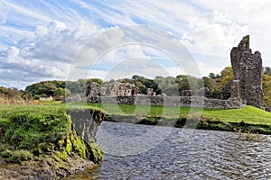 Ruins of Ogmore Castle in Vale of Glamorgan river