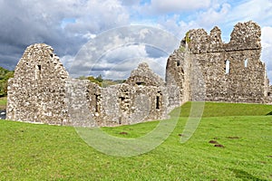 Ruins of Ogmore Castle in Vale of Glamorgan river