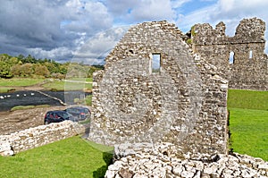 Ruins of Ogmore Castle in Vale of Glamorgan river