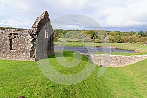 Ruins of Ogmore Castle in Vale of Glamorgan river