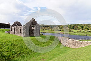 Ruins of Ogmore Castle in Vale of Glamorgan river