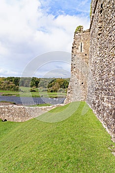 Ruins of Ogmore Castle in Vale of Glamorgan river