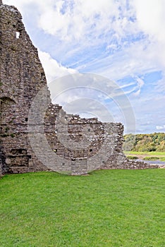 Ruins of Ogmore Castle in Vale of Glamorgan river