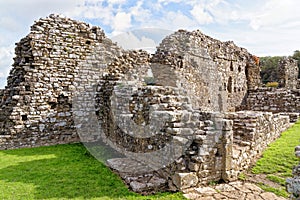 Ruins of Ogmore Castle in Vale of Glamorgan river