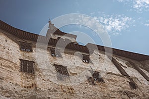 Ruins of old abandoned castle in slovakia - vintage retro look