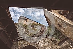 Ruins of old abandoned castle in slovakia - vintage retro look