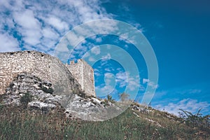 Ruins of old abandoned castle in slovakia - vintage retro look