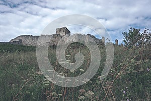 Ruins of old abandoned castle in slovakia - vintage retro look