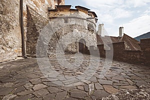 Ruins of old abandoned castle in slovakia - vintage retro look