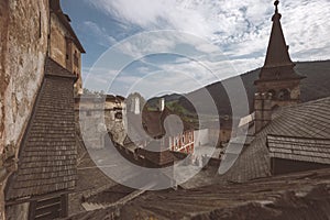 Ruins of old abandoned castle in slovakia - vintage retro look