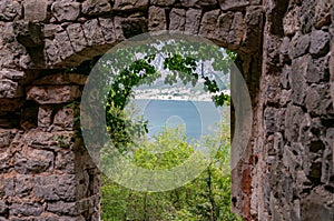 The ruins of an old abandoned Catholic church Stara Zupna Crkva on Mount Vrmac, the town of Prcanj, the Bay of Kotor, Montenegro