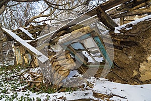 Ruins of old adobe rural house. Abandoned village