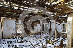 Ruins of old adobe rural house. Abandoned village