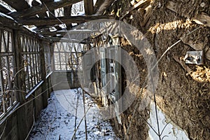 Ruins of old adobe rural house. Abandoned village